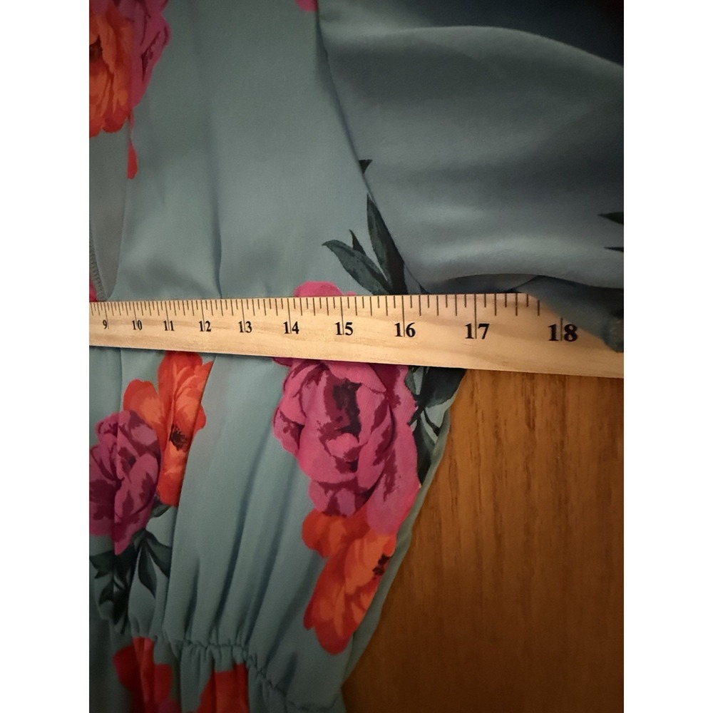 Vintage Charlotte Russe Dress Wm M Green Pink Red Roses Midi to Maxi Faux Wrap - Picture 5 of 9